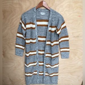 Pink Rouse Cable Knit Cardigan Sweater Gray White Acrylic Casual Womens Size S.